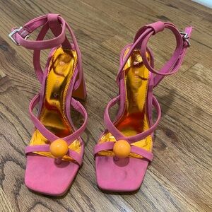 Worn Once - Gianni Bini Pink and Orange Strappy Heels